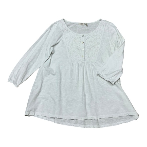LOGO Lori Goldstein White Lace Trim Tunic Top Women’s Large Boho Cotton Long Sle - Picture 10 of 10